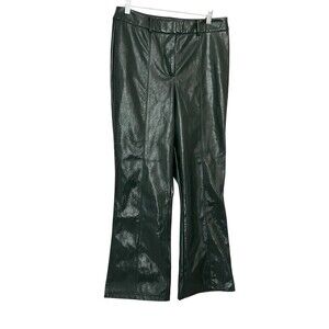 7 For All Mankind Womens Green Faux Leather Straight Pants Size M Zip Mid Rise